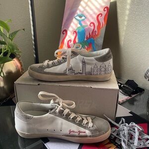 Golden Goose Beige and Gray Super-Star Sneakers